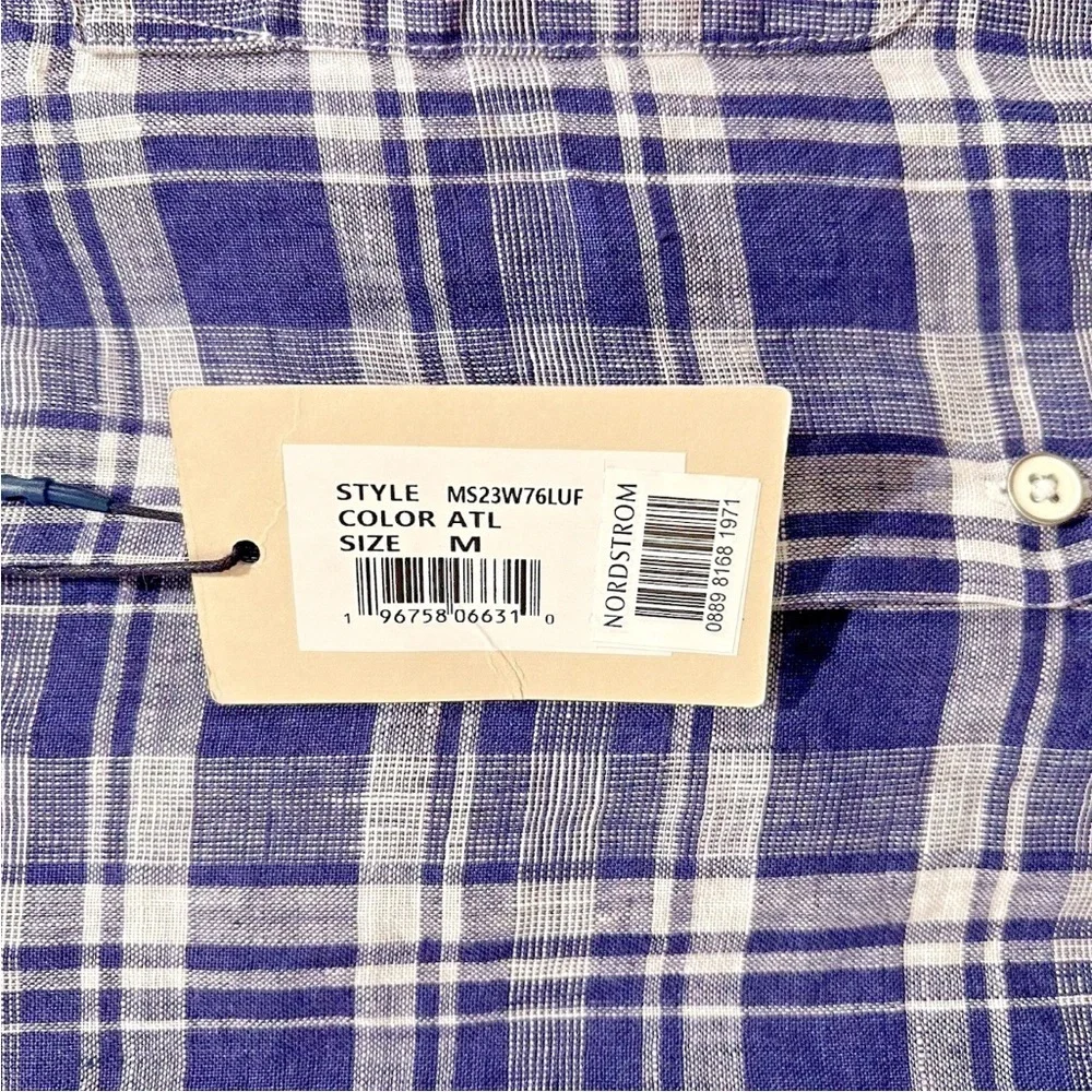 Peter Millar Crown Men's Linen Shirt Size Medium Button Up Check Long Sleeve NWT